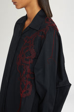 Black Cotton Shirt with Embroidery and Print