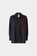 Black Cotton Shirt with Embroidery and Print