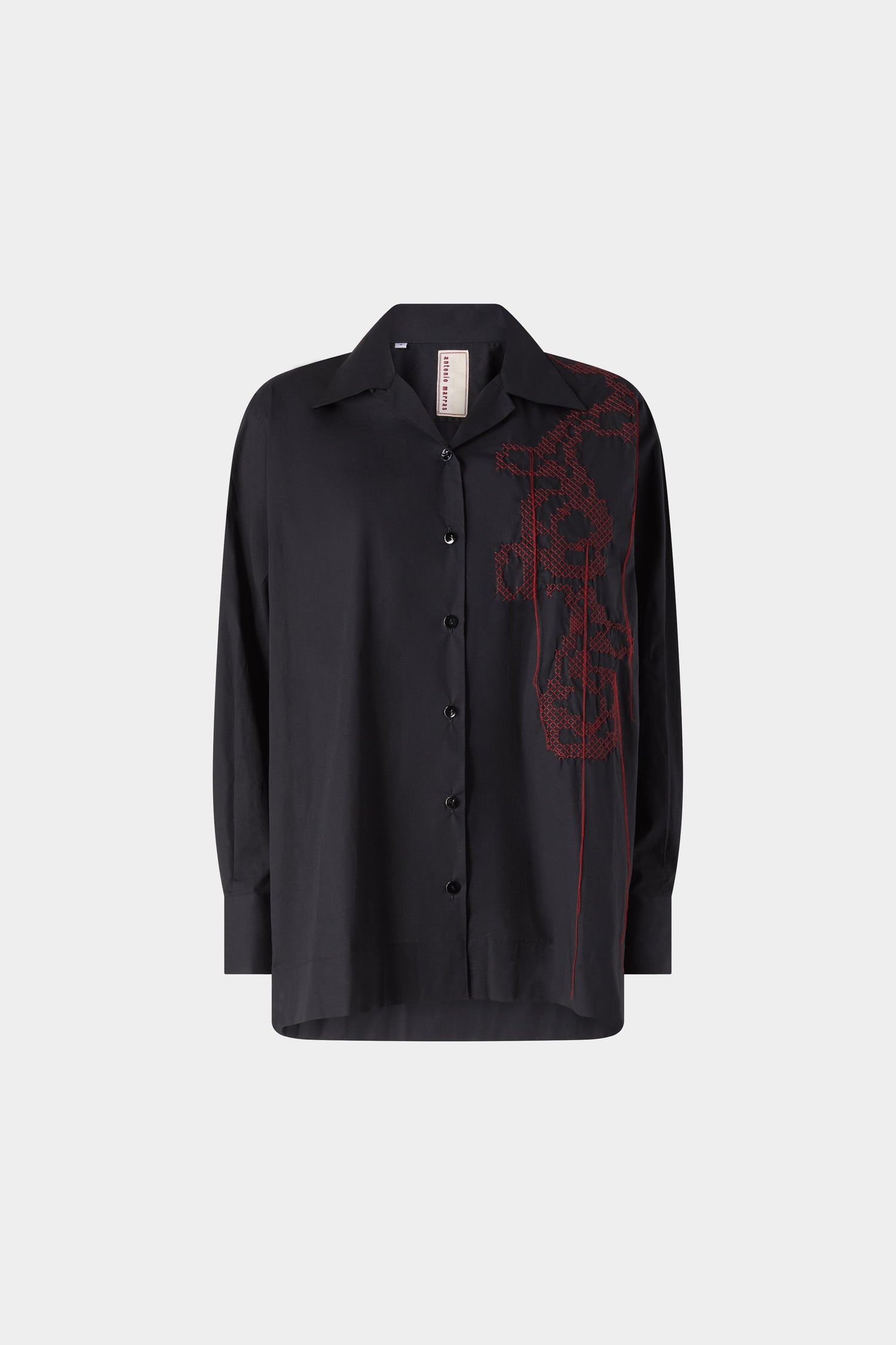 Black Cotton Shirt with Embroidery and Print