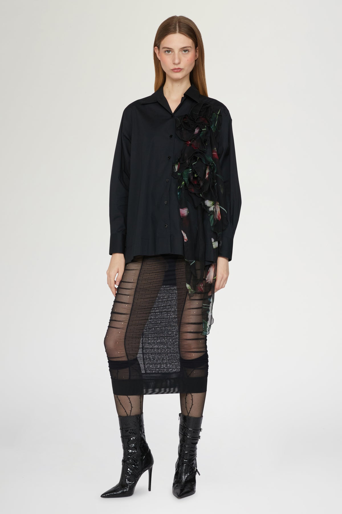 Camicia Robespierre Nera con Rouche di Seta
