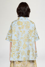Blue Gold Floral Short-Sleeve Shirt