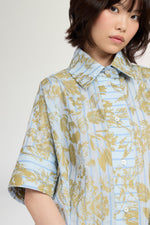 Blue Gold Floral Short-Sleeve Shirt