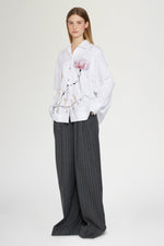 White Cotton Shirt with Floral Threadwork