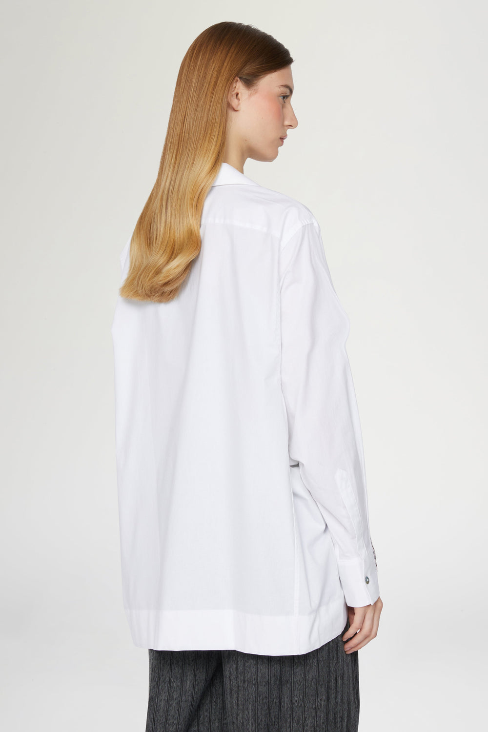 White Cotton Shirt with Floral Threadwork