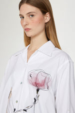 White Cotton Shirt with Floral Threadwork