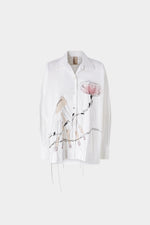 White Cotton Shirt with Floral Threadwork