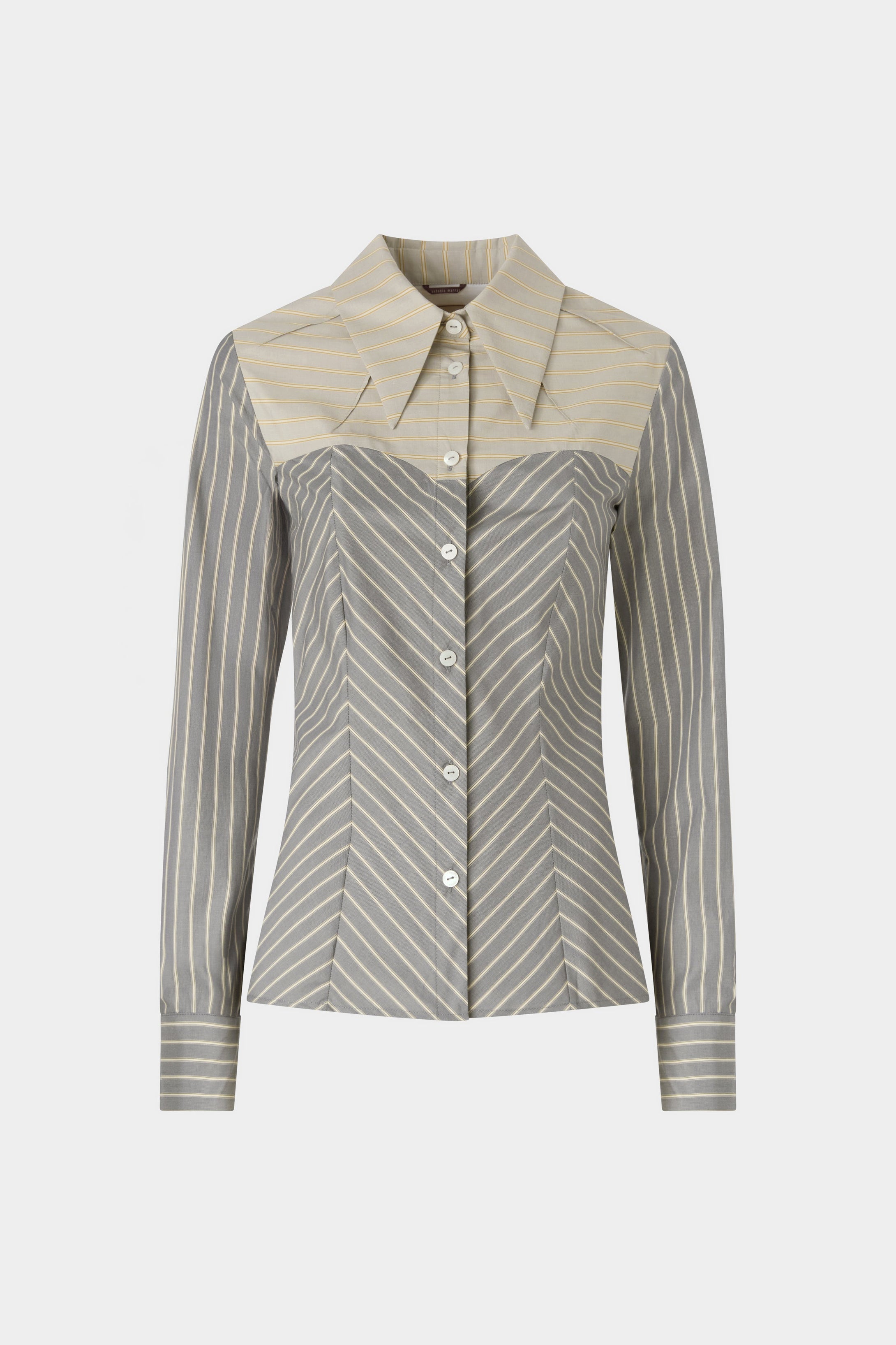 Slim Shirt with Contrasting Beige Striped Insert