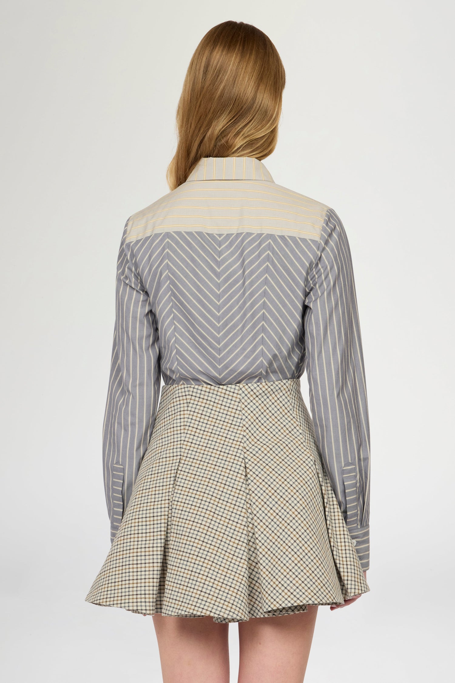 Slim Shirt with Contrasting Beige Striped Insert