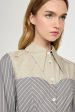 Slim Shirt with Contrasting Beige Striped Insert