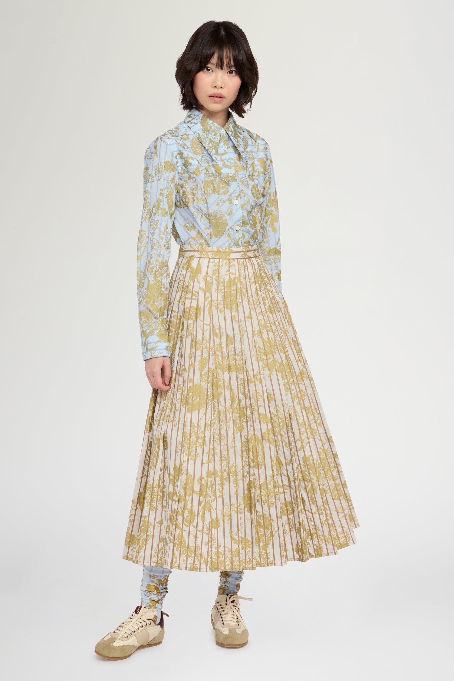 Blue Gold Floral Long-Sleeve Shirt