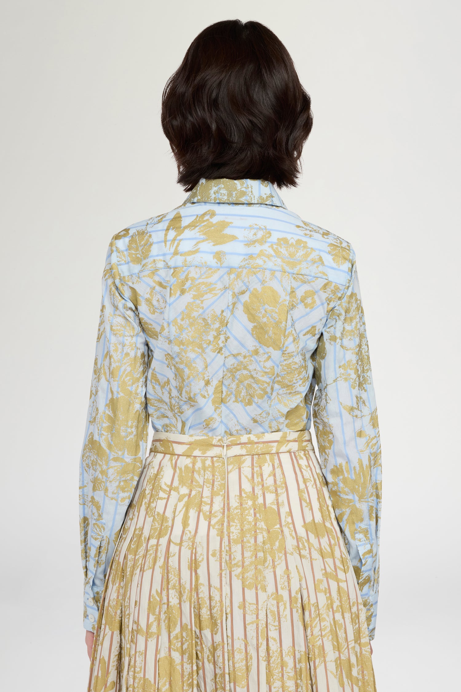 Blue Gold Floral Long-Sleeve Shirt