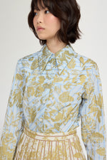 Blue Gold Floral Long-Sleeve Shirt