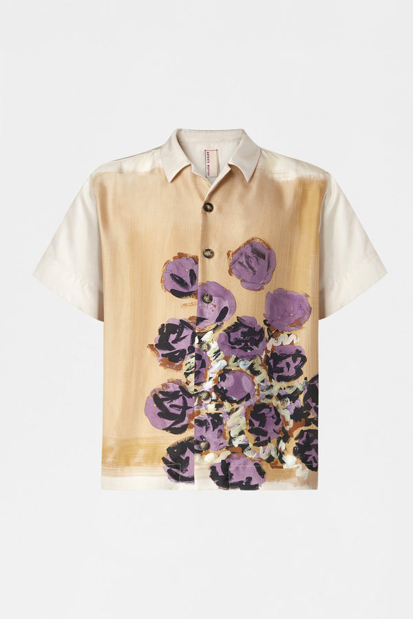 Beige Floral Silk Shirt