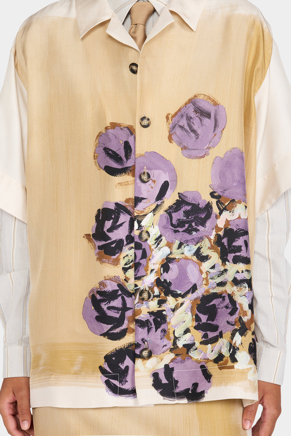 Beige Floral Silk Shirt