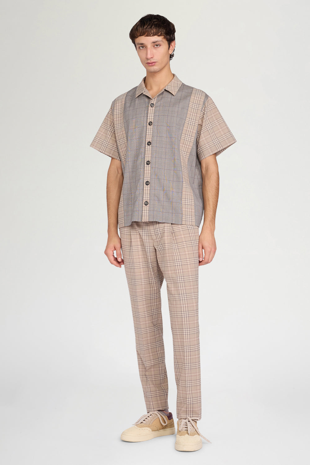Camicia Patchwork a Quadri Beige