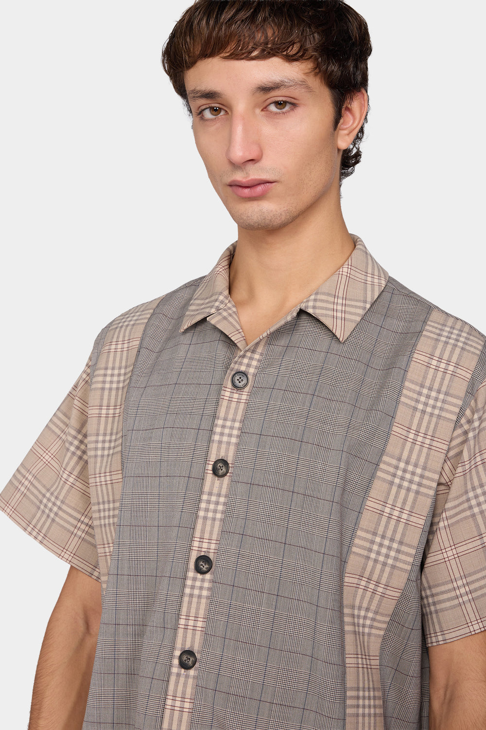 Camicia Patchwork a Quadri Beige