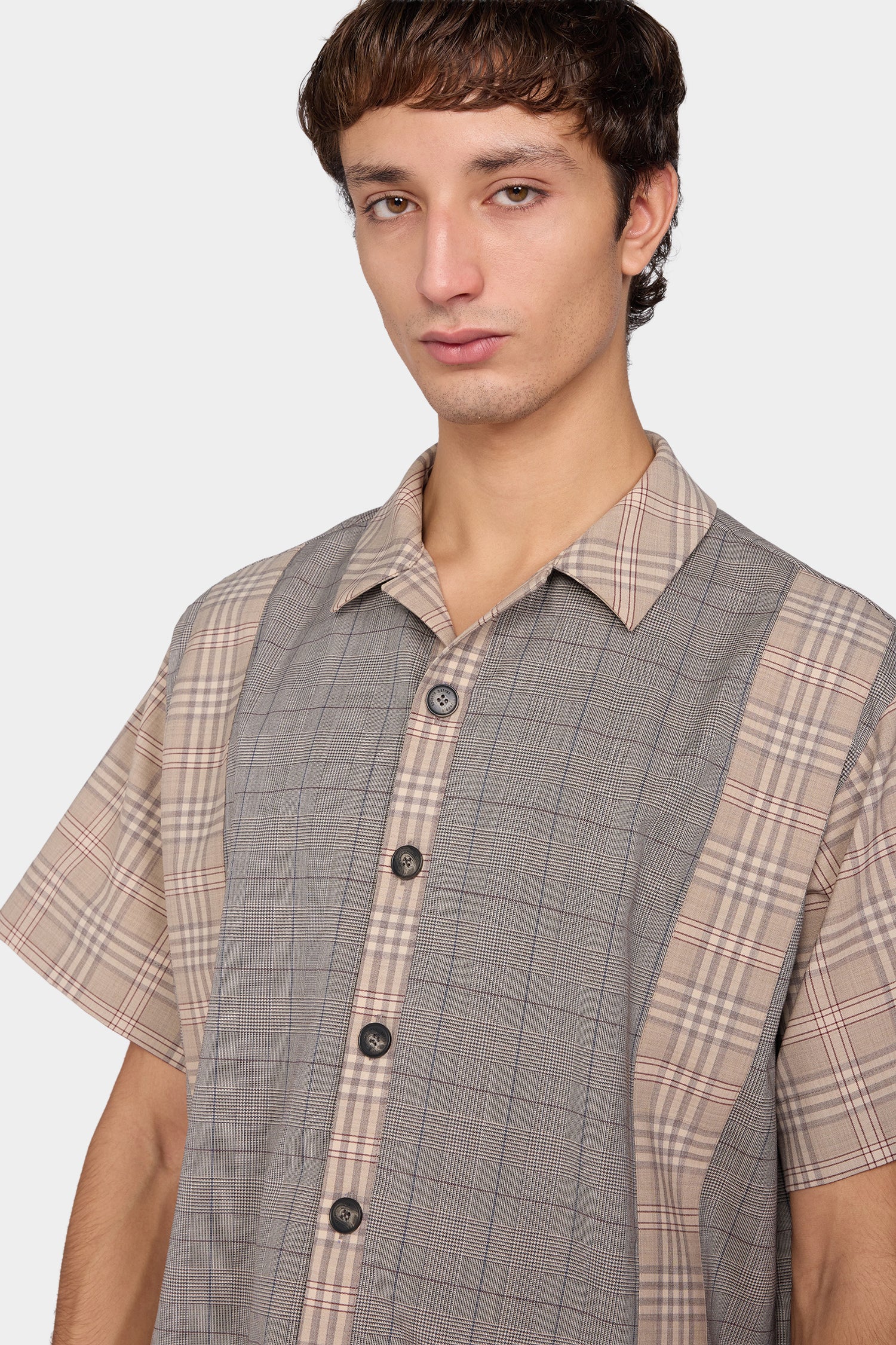Camicia Patchwork a Quadri Beige