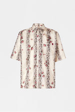 Floral Stripe Boxy Short-Sleeve Shirt