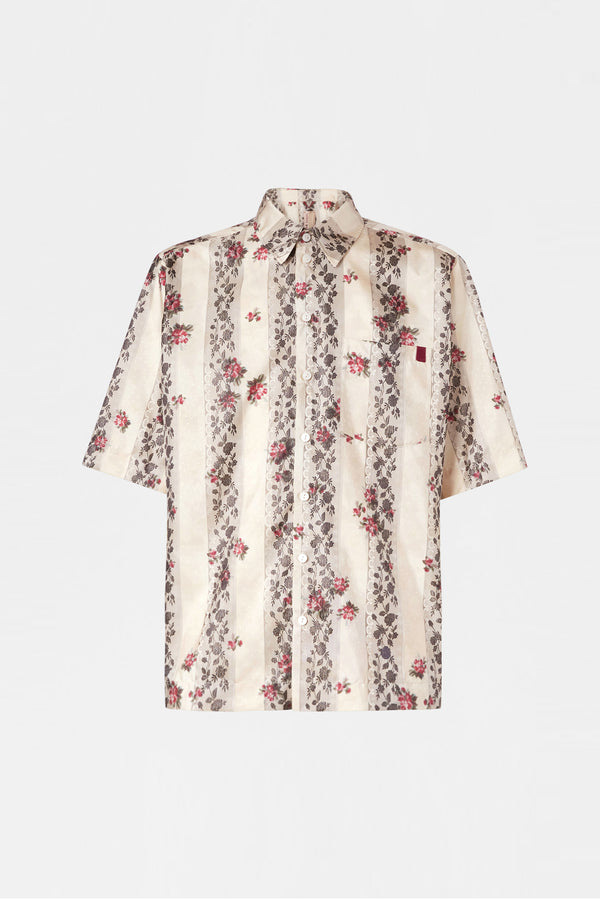 Floral Stripe Boxy Short-Sleeve Shirt