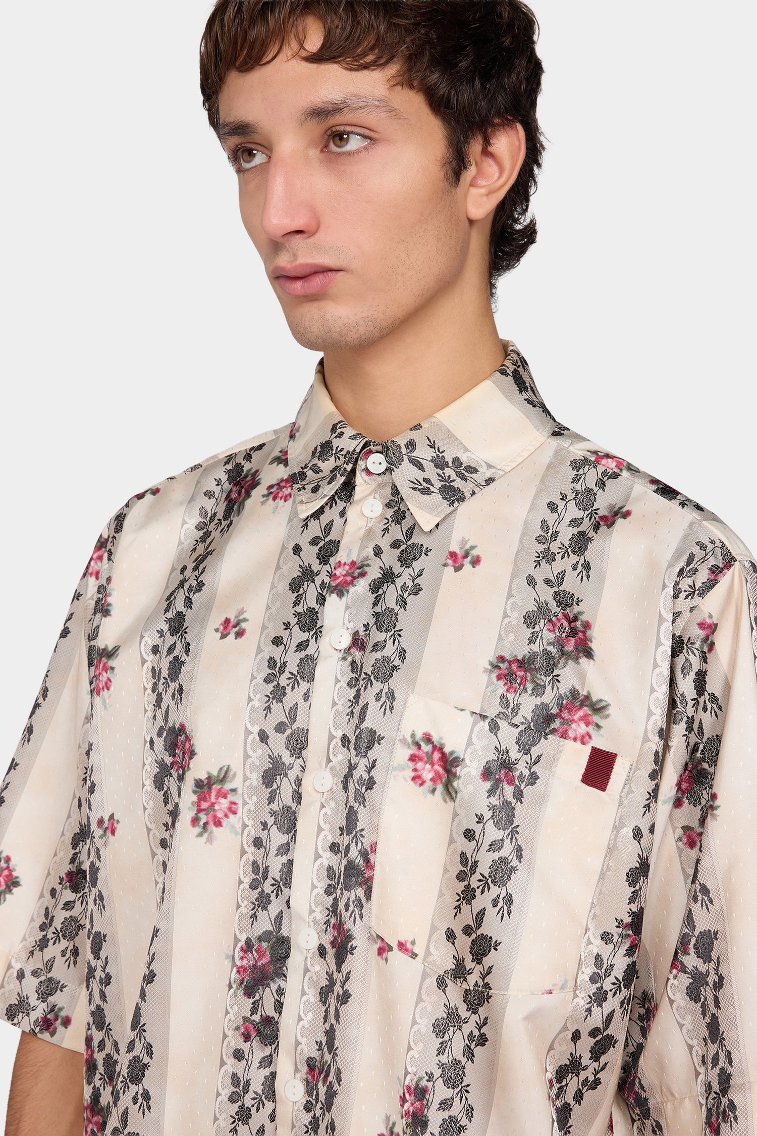 Floral Stripe Boxy Short-Sleeve Shirt