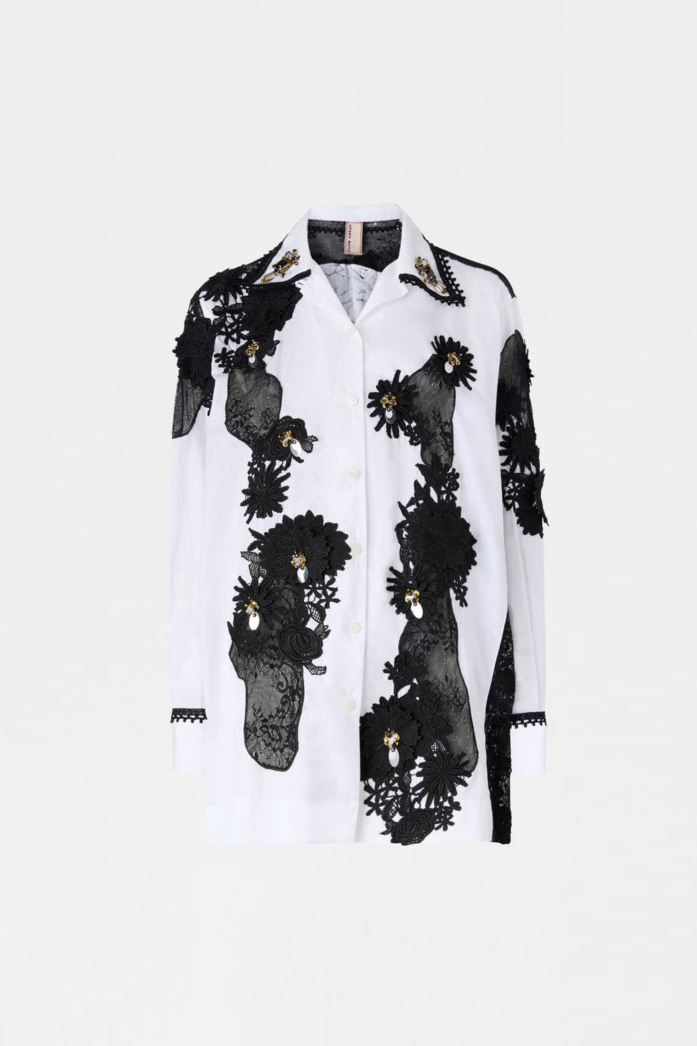 Robespierre Shirt with Black Floral Lace Patches