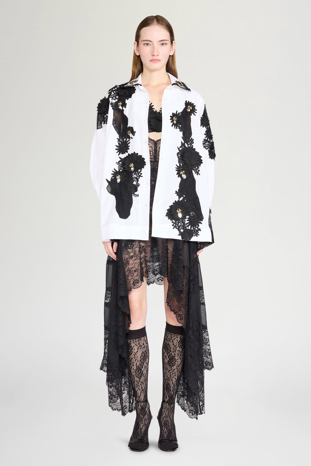 Robespierre Shirt with Black Floral Lace Patches