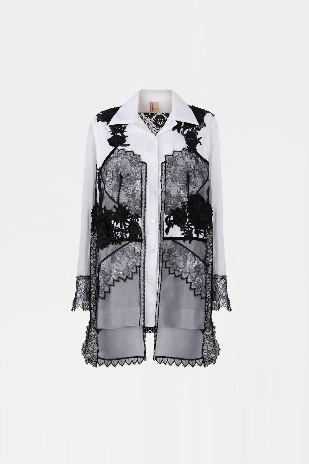 Camicia con Ricami in Pizzo Nero