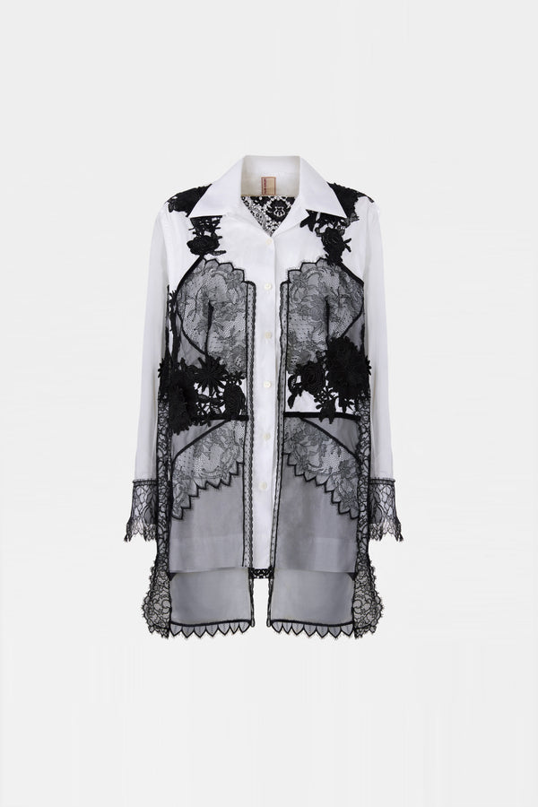 Camicia con Ricami in Pizzo Nero