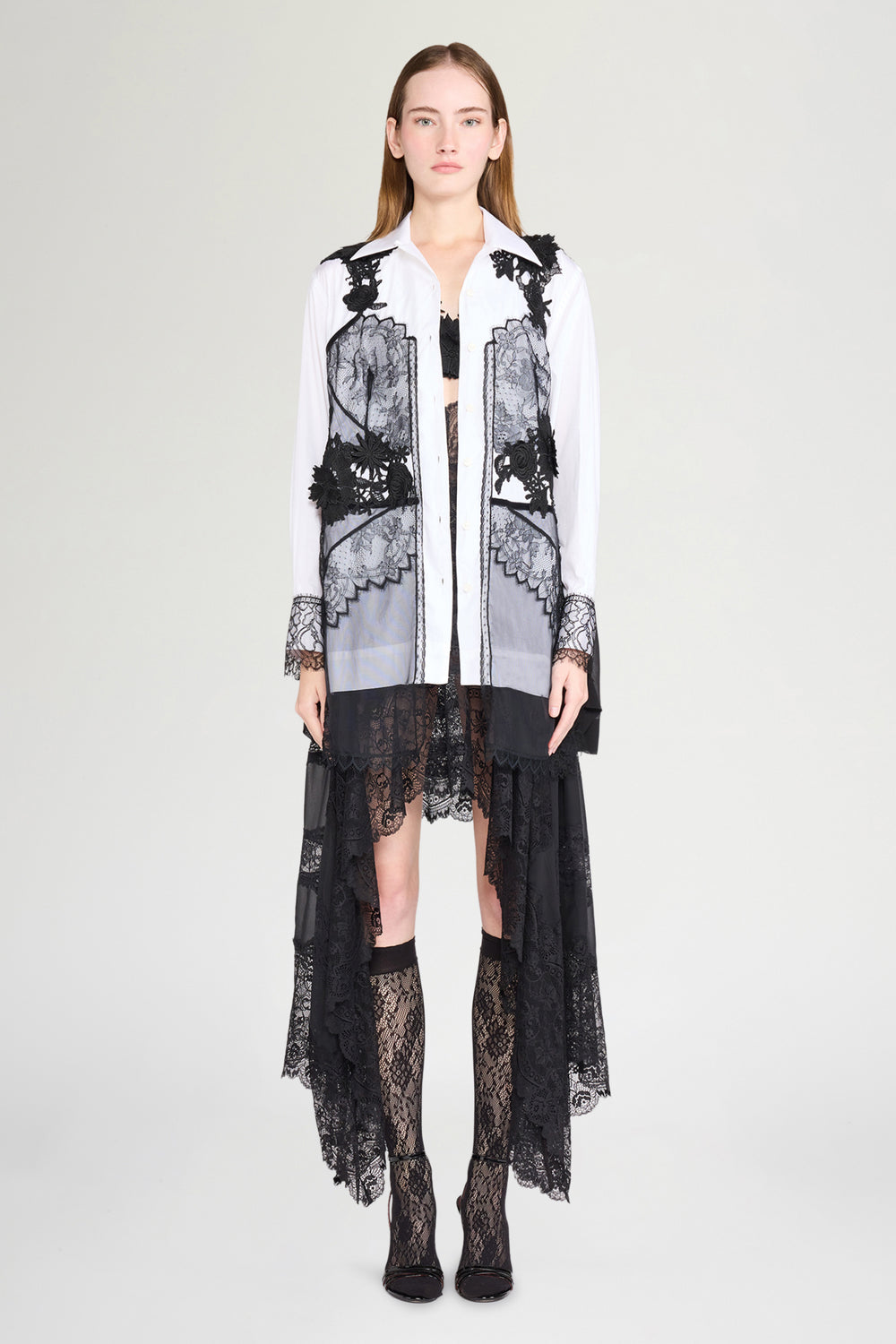 Camicia con Ricami in Pizzo Nero