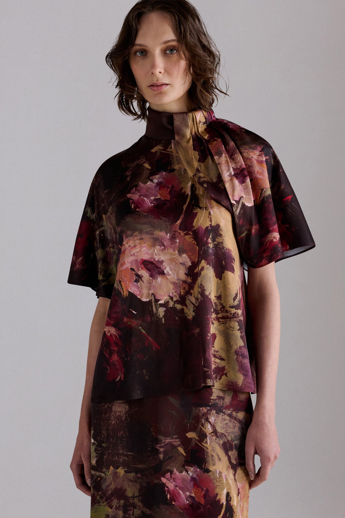 Painterly Rose Print Blouse