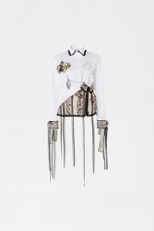 Embroidered Portrait Lace Shirt