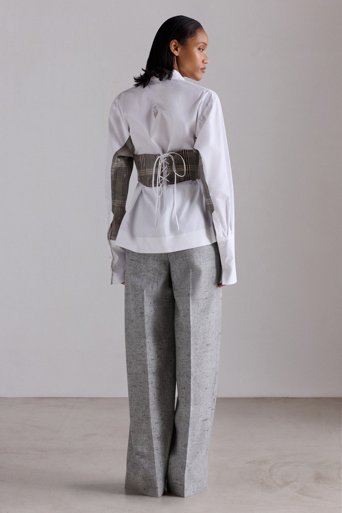 Camicia Corsetto con Inserti in Tweed