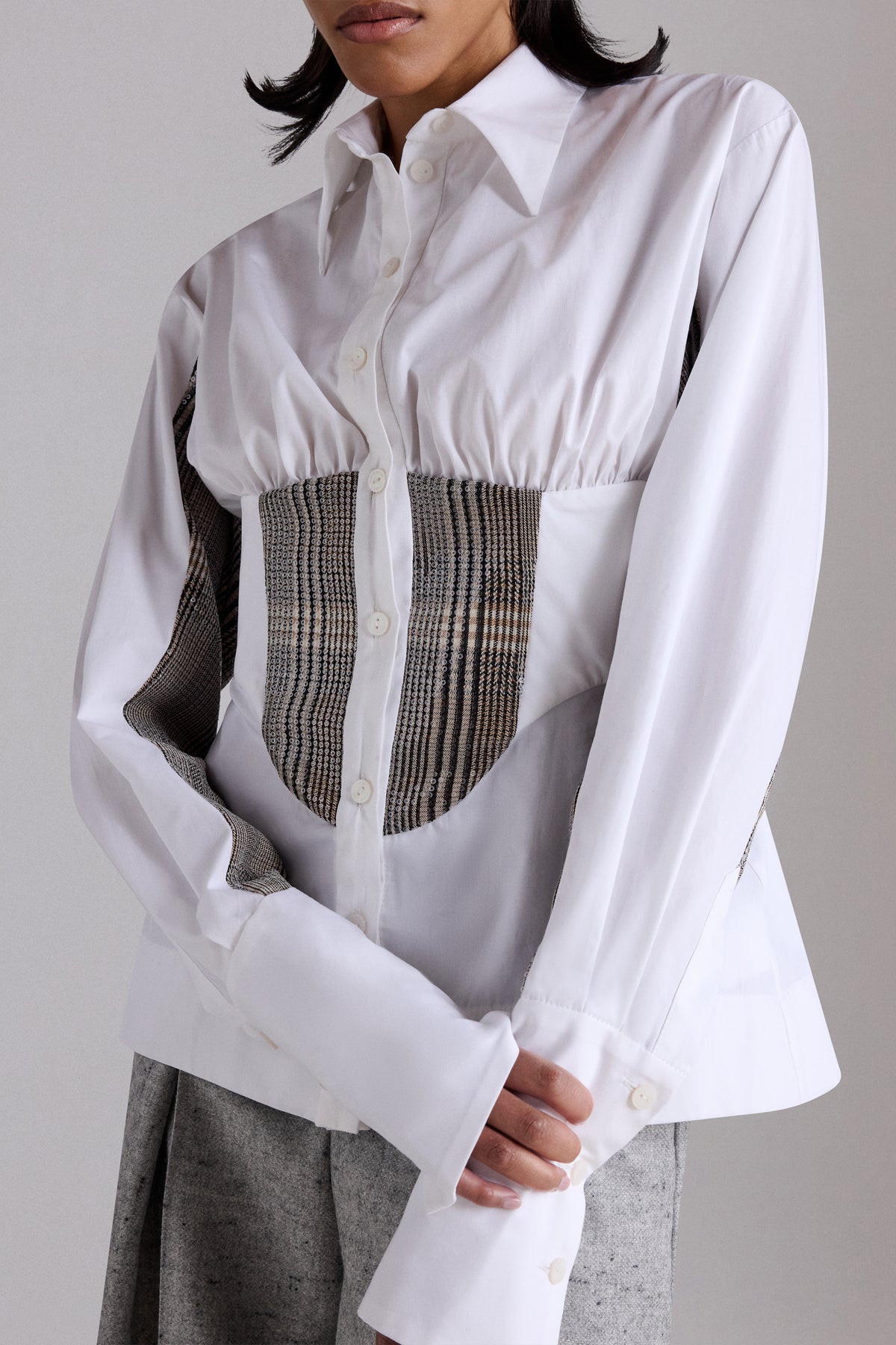 Camicia Corsetto con Inserti in Tweed