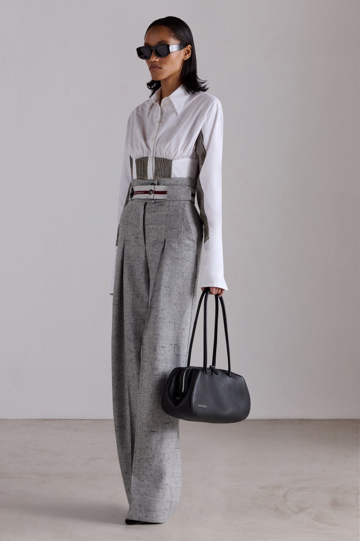 Camicia Corsetto con Inserti in Tweed