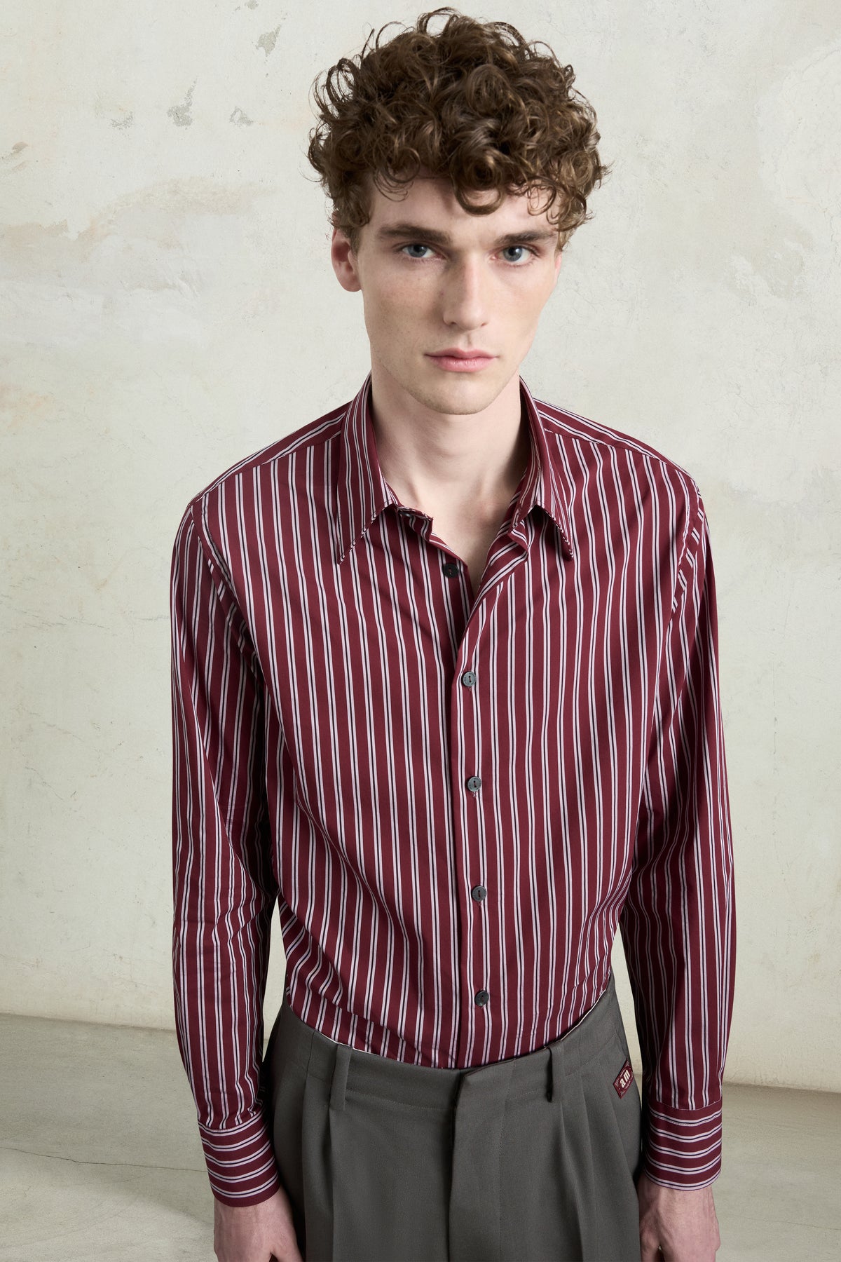 Camicia regular a righe bordeaux