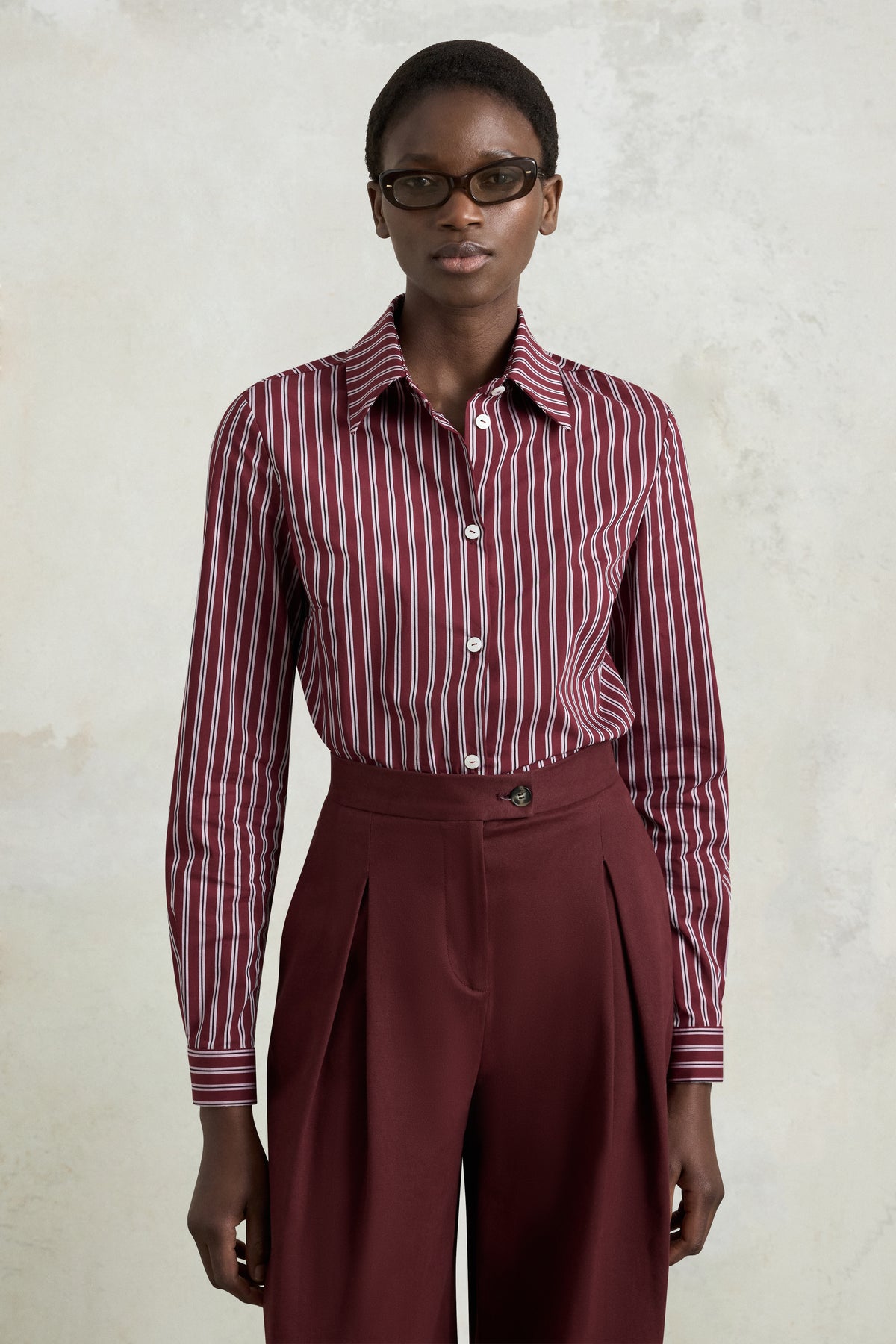 Burgundy Striped Regular Shirt