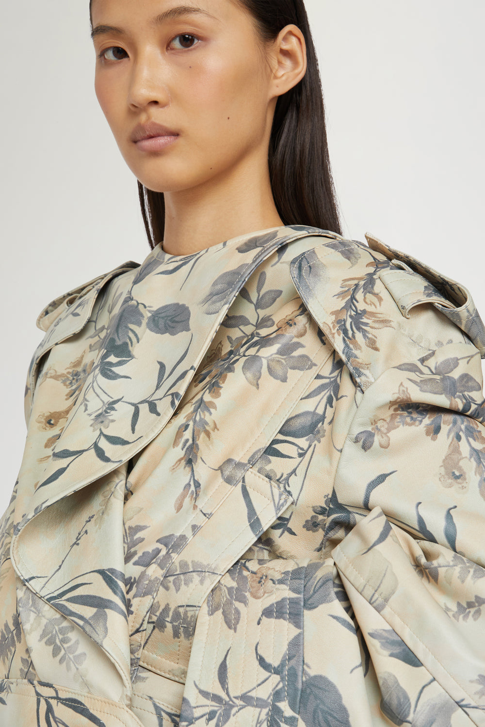 Leather Jacket Tropical Print