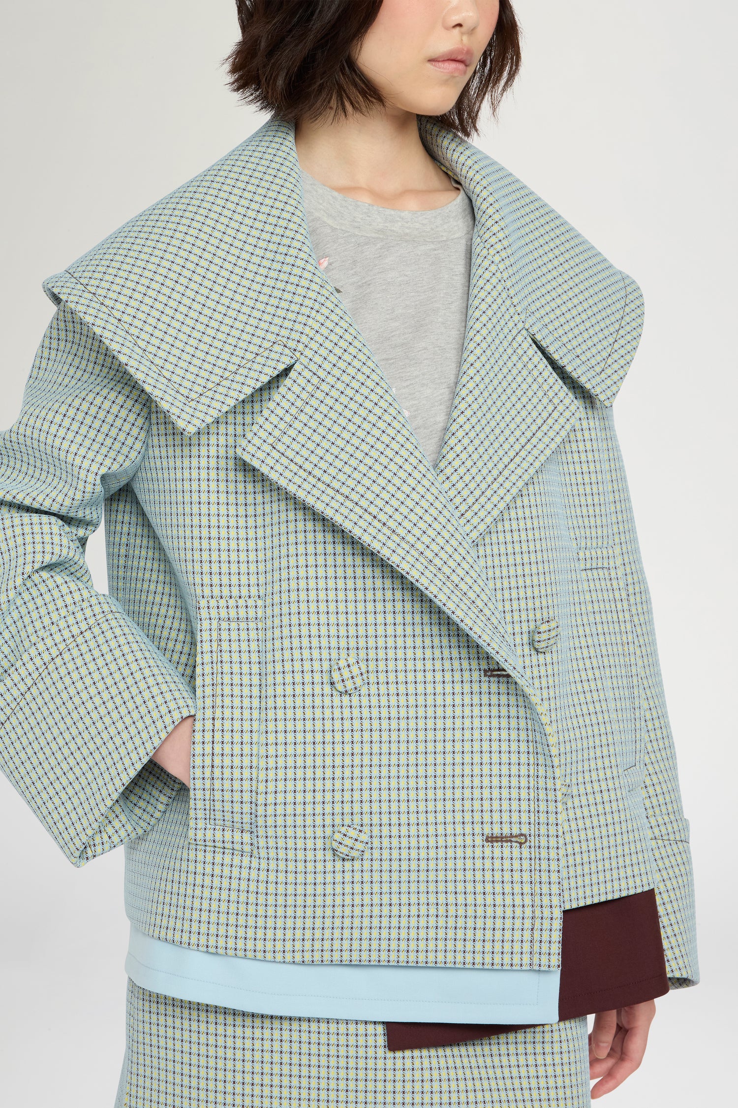 Boxy Double-breasted Jacquard Coat