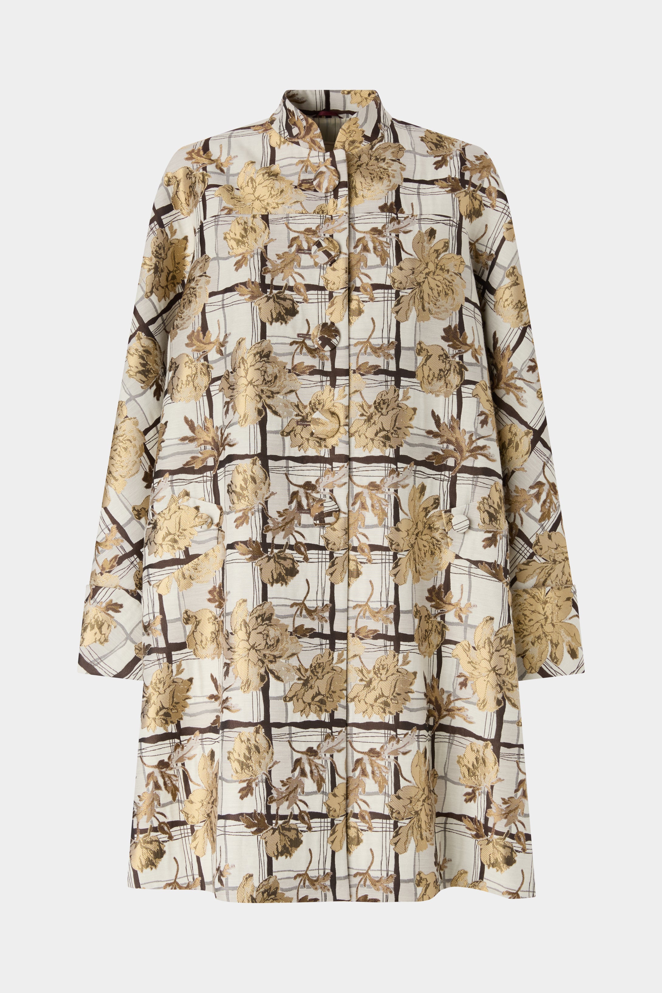 Flared Coat with Camel Pinstripe Pleated Insert