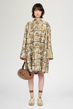 Flared Coat with Camel Pinstripe Pleated Insert