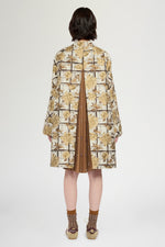 Flared Coat with Camel Pinstripe Pleated Insert