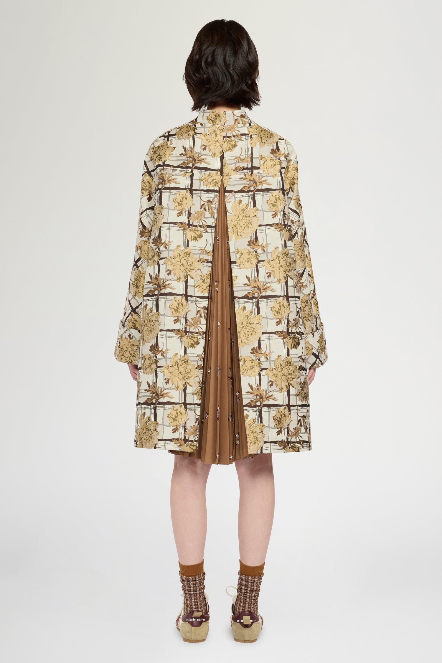 Flared Coat with Camel Pinstripe Pleated Insert