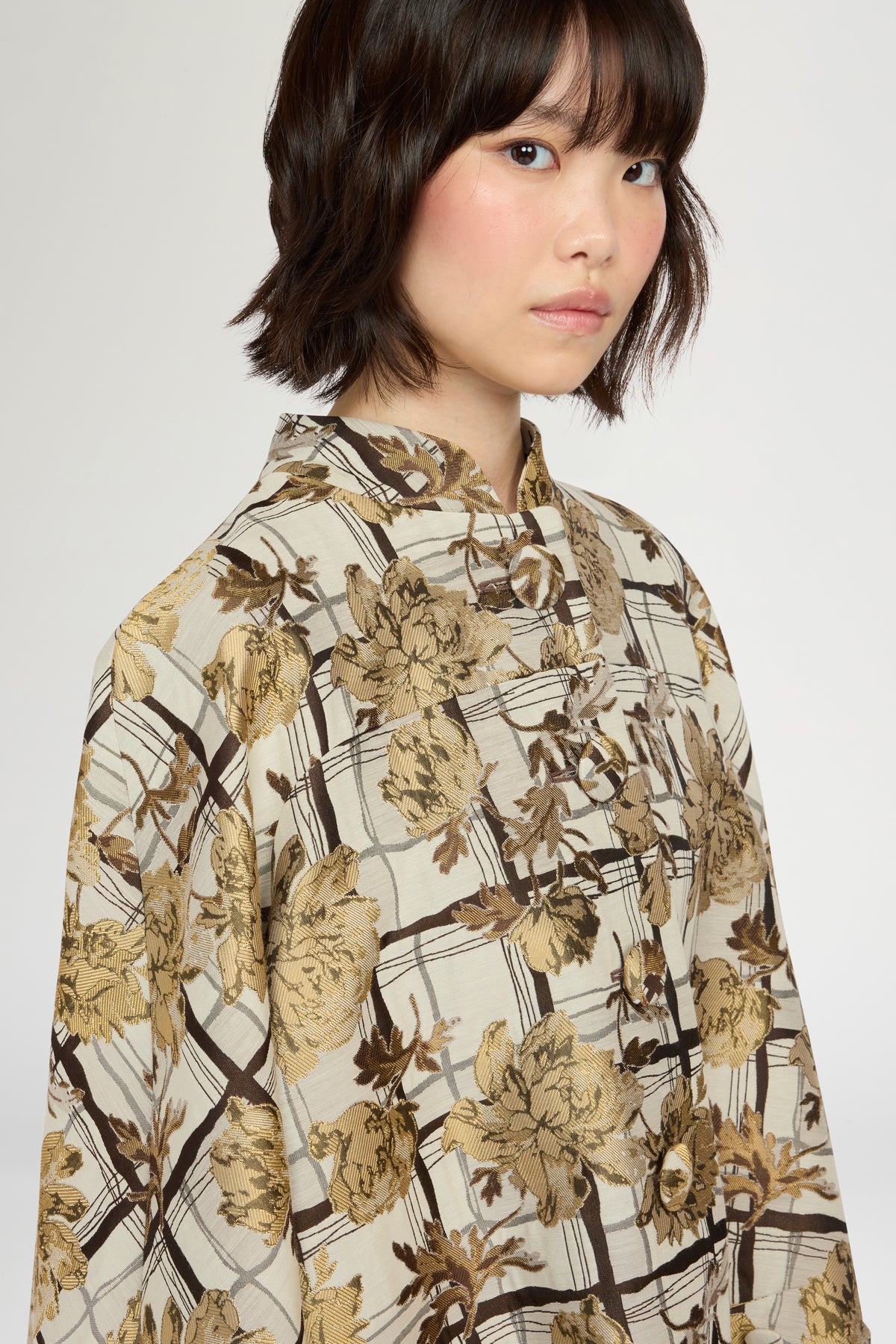 Cappotto Svasato Inserto Plissé Gessato Cammello