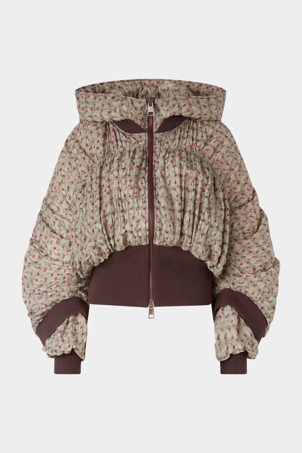 Bomber Crop in Nylon Goffrato Stampato