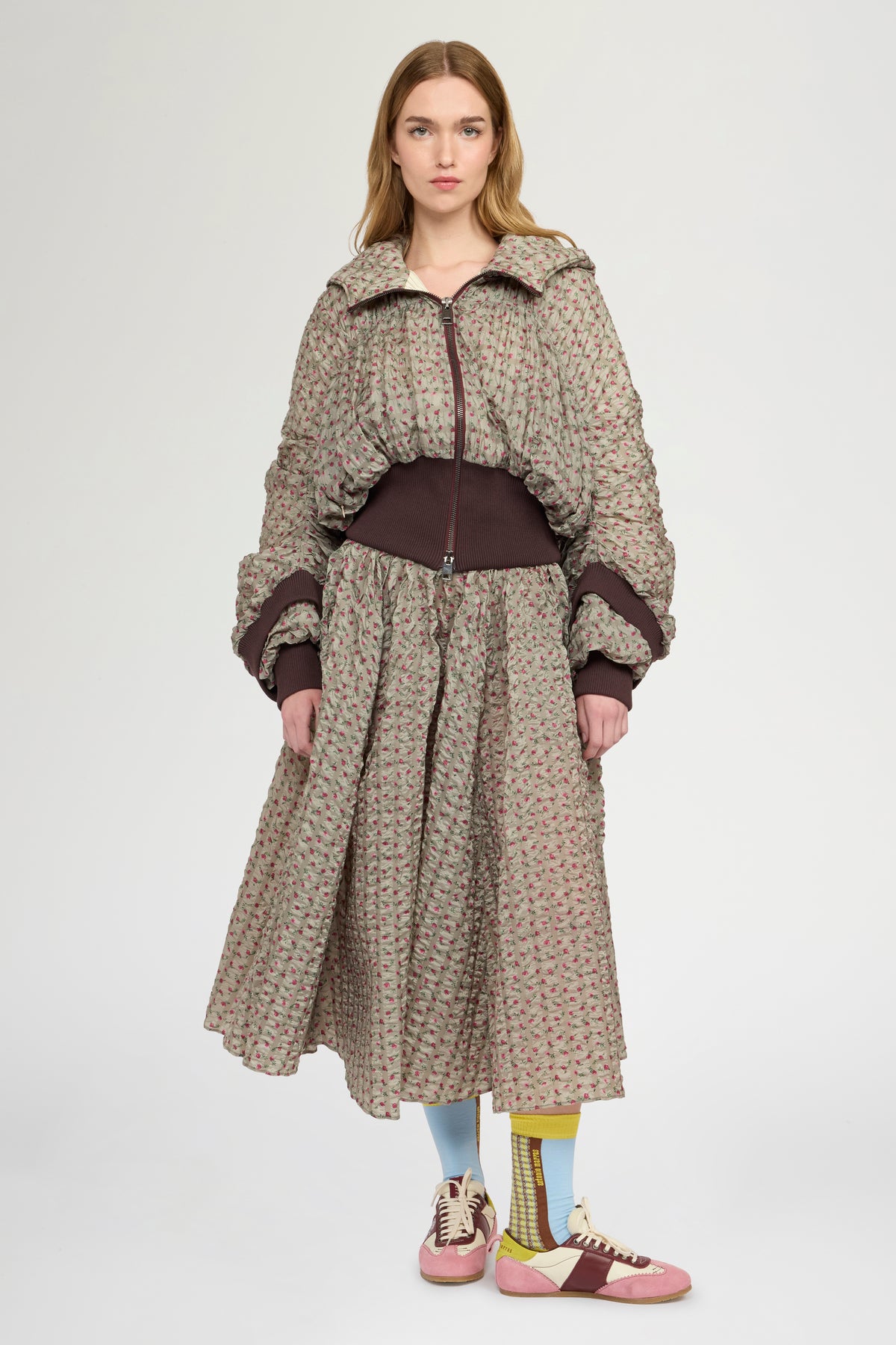 Bomber Crop in Nylon Goffrato Stampato
