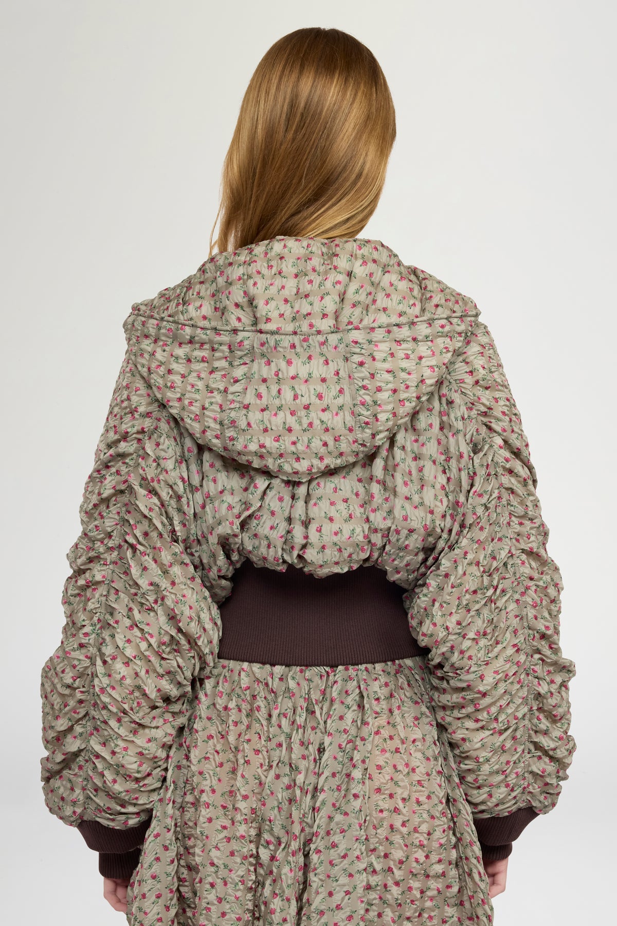 Bomber Crop in Nylon Goffrato Stampato