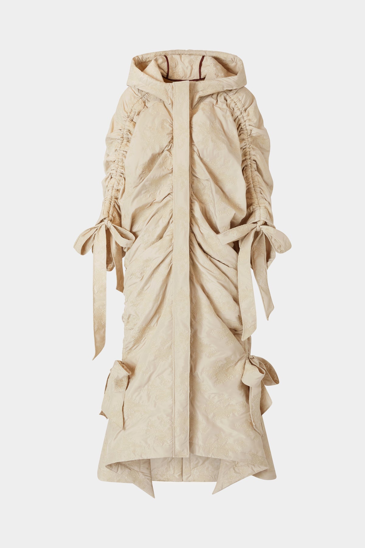 Parka Lungo Imbottito Trapuntato Ricamo Floreale