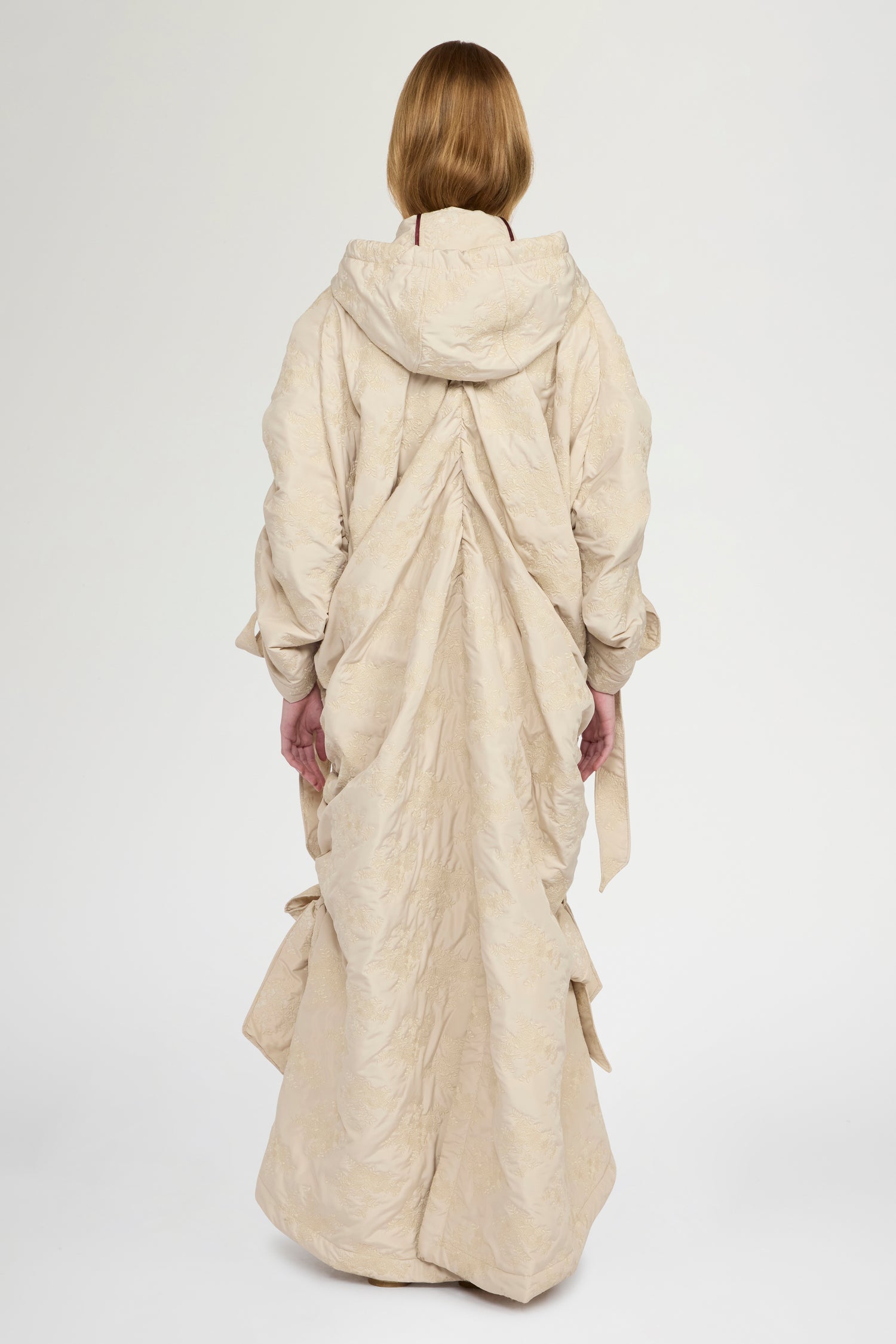 Long Padded Floral-Quilted Parka