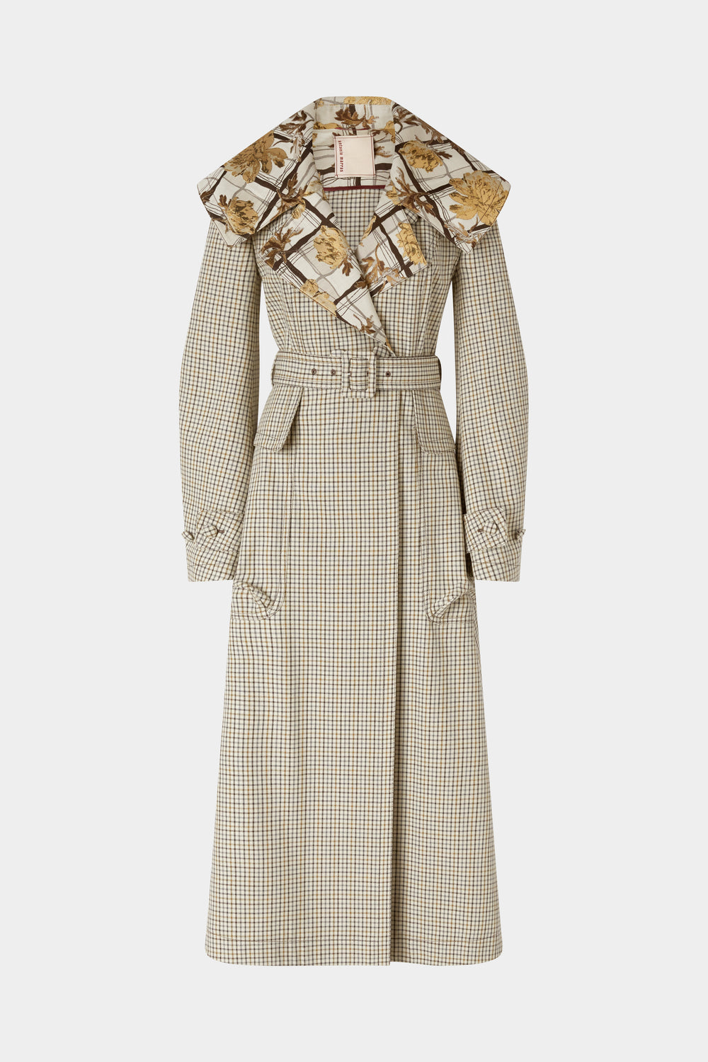 Long Micro Check Coat with Maxi Lapel