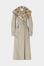Long Micro Check Coat with Maxi Lapel